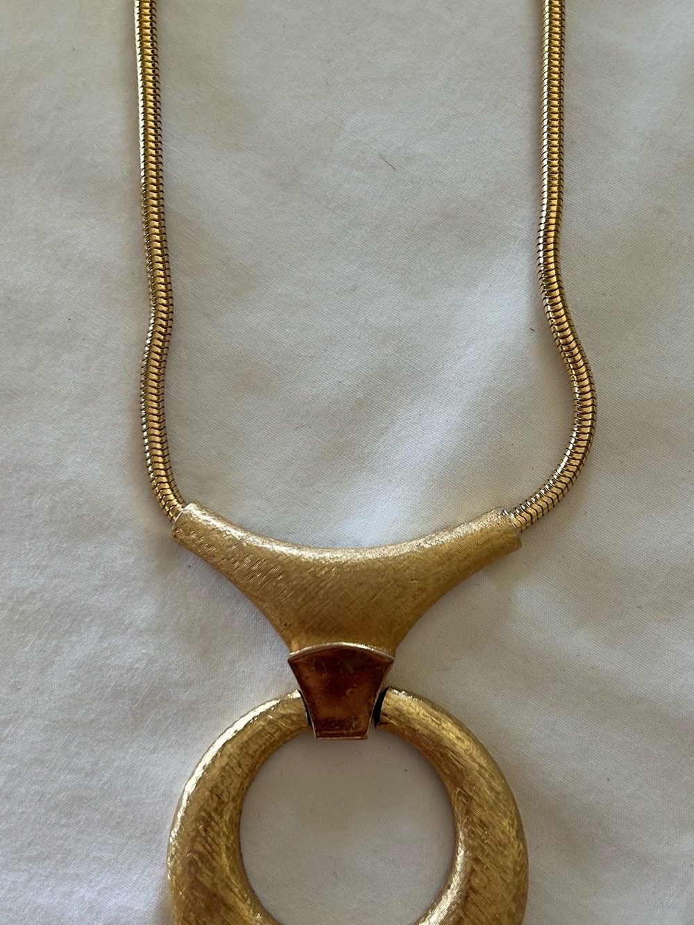 VintageTrifari Gold-Tone Textured Circle Pendant Necklace